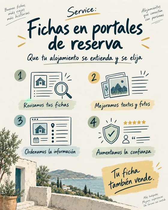 Fichas en portales de reserva: qué incluye, en una infografía.