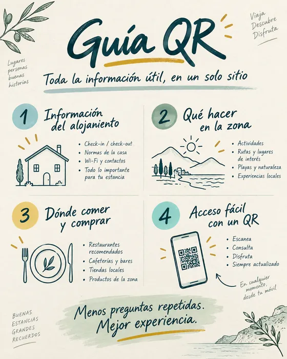 Guía QR para el huésped: qué incluye, en una infografía.